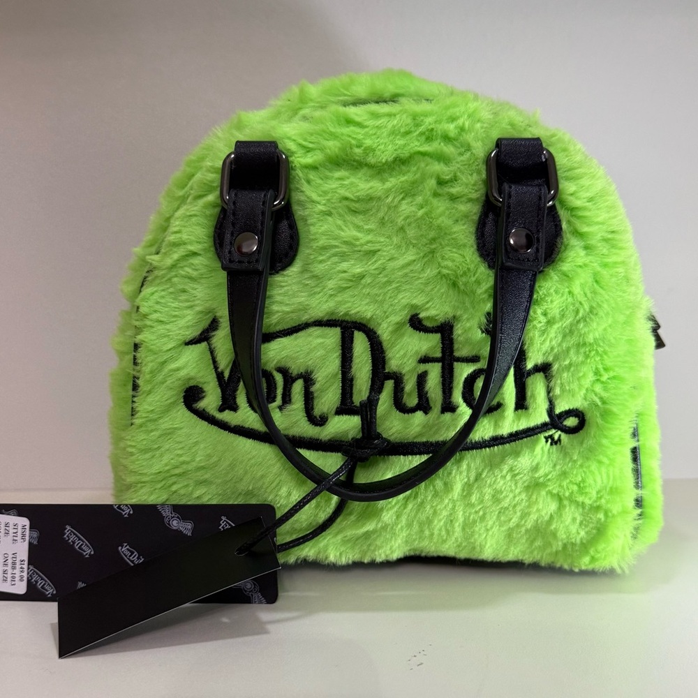 Von Dutch Bright Green Faux Fur Shoulder Bag